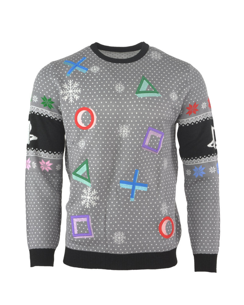 Christmas sweater symbols PlayStation Gris