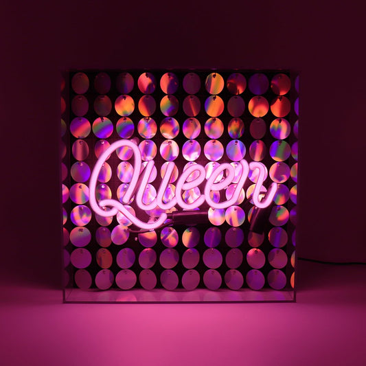 'Queen' Glass Neon Sign with Sequins