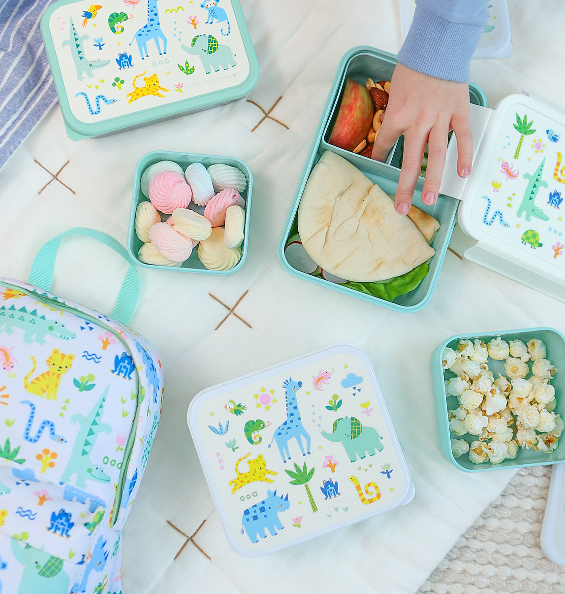Lot de 4 boîtes repas et goûter - Jungle