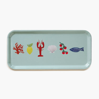 "Seaside Lunch" Rectangular Serving Tray - 32x15 cm - Seafoam