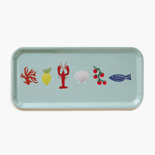 "Seaside Lunch" Rectangular Serving Tray - 32x15 cm - Seafoam