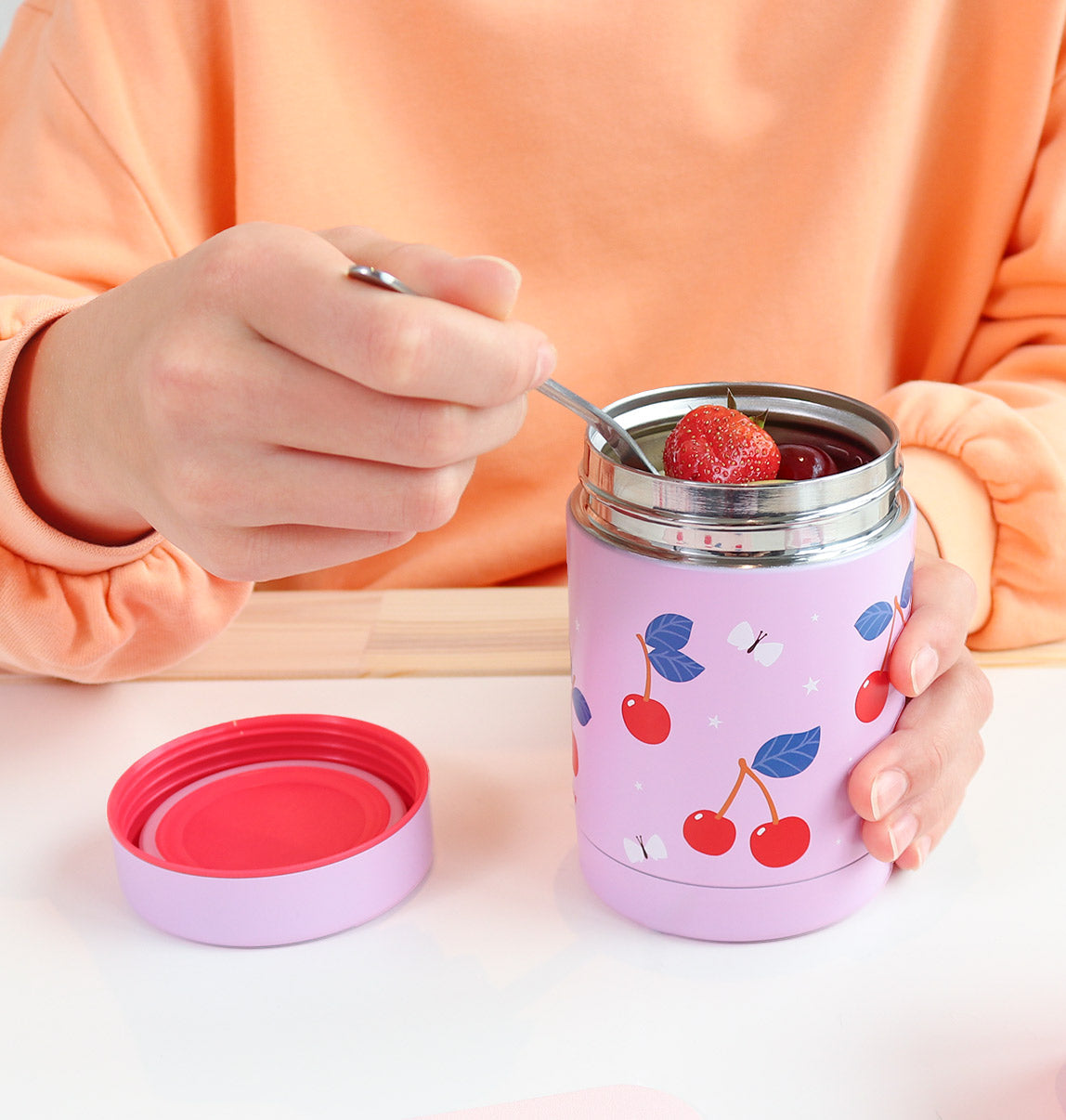 Pot alimentaire isotherme en inox - Cerises