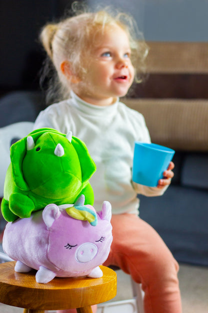 SOFT AND CUDDLY DINOSAUR AND UNICORN