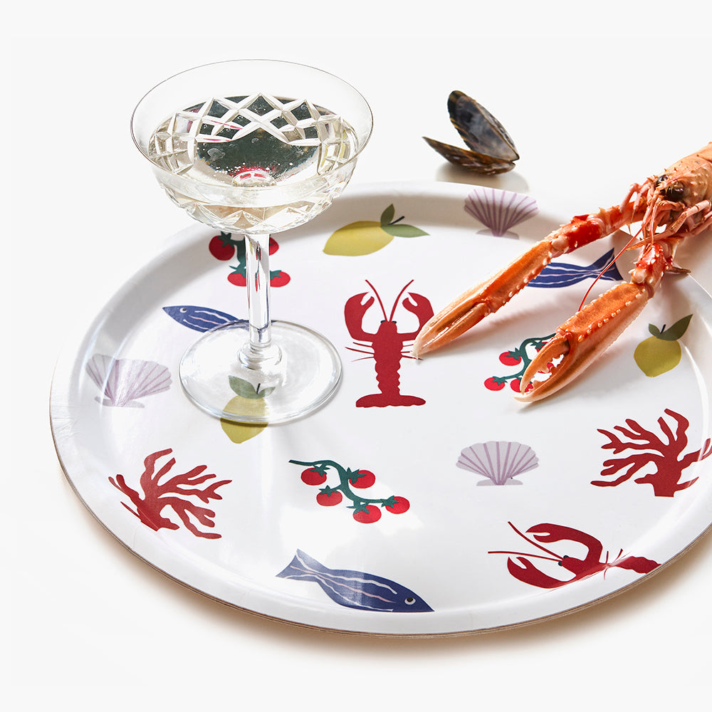 'Seaside Lunch' Round Serving Tray - 31 cm