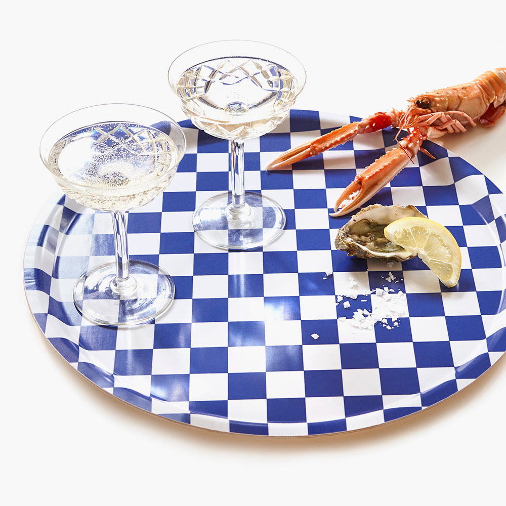 Sea Salt CHECKER Round Serving Tray - 38 cm