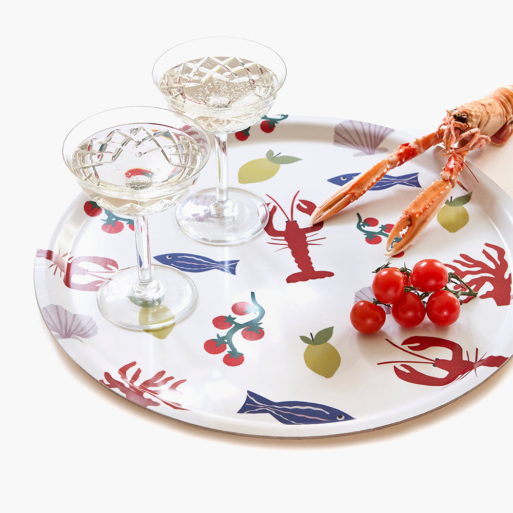 'Seaside Lunch' Round Serving Tray - 38 cm
