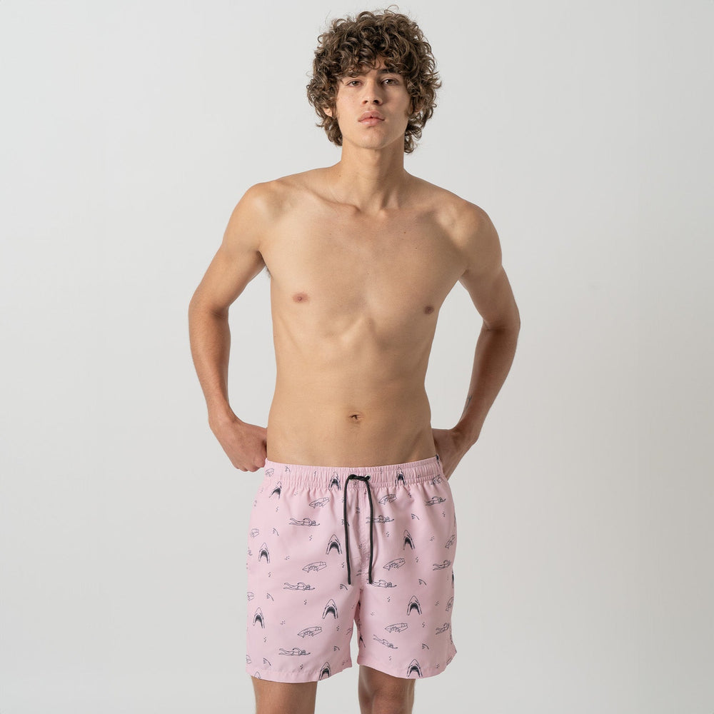 Shark and Swimmer Swim Shorts - Pink