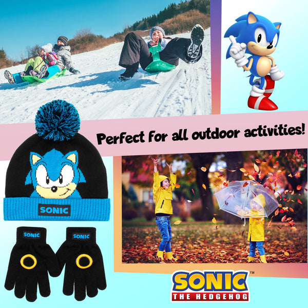 Ensemble bonnet et gants – Sonic THE HEDGEHOG Winter Set for Boys-noir