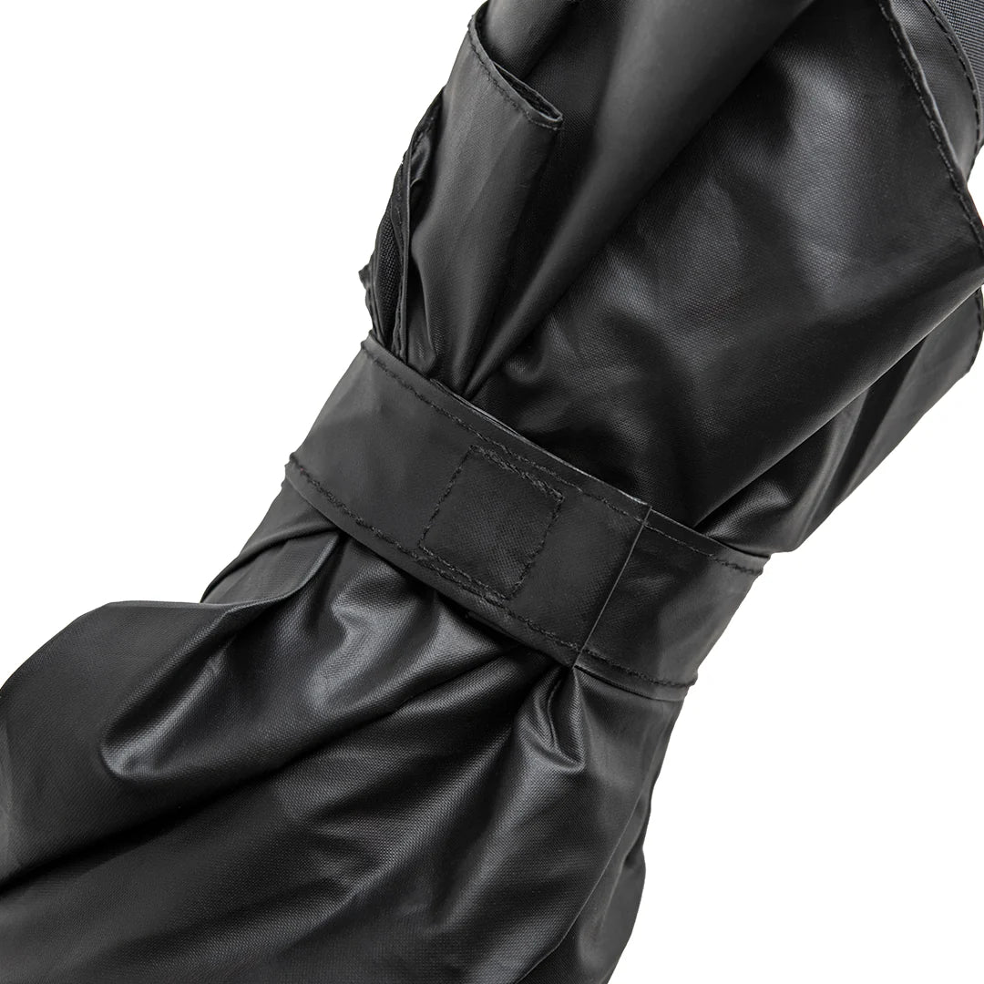 The Spookula is a stylish black umbrella with a Velcro strap, perfect for any weather.