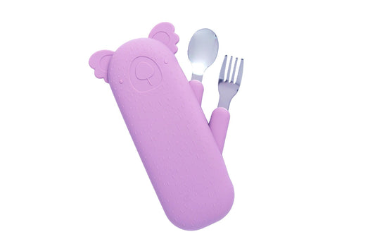 Zoe the Koala Cutlery Set with Silicone Case Lilac