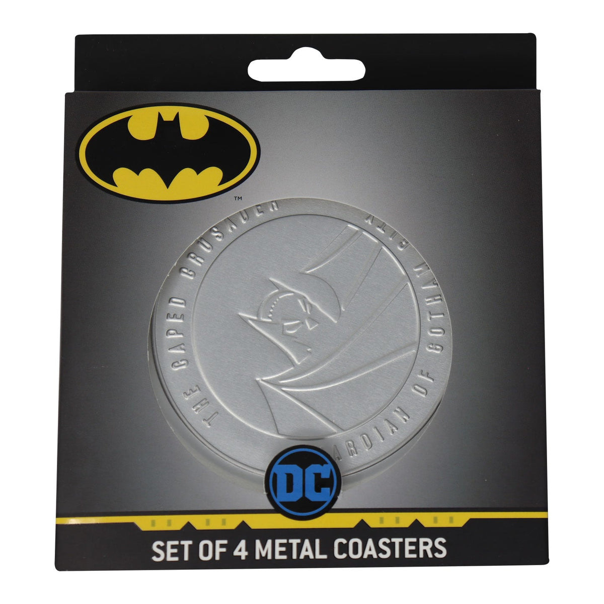 Set of 4 embossed Batman metal coasters