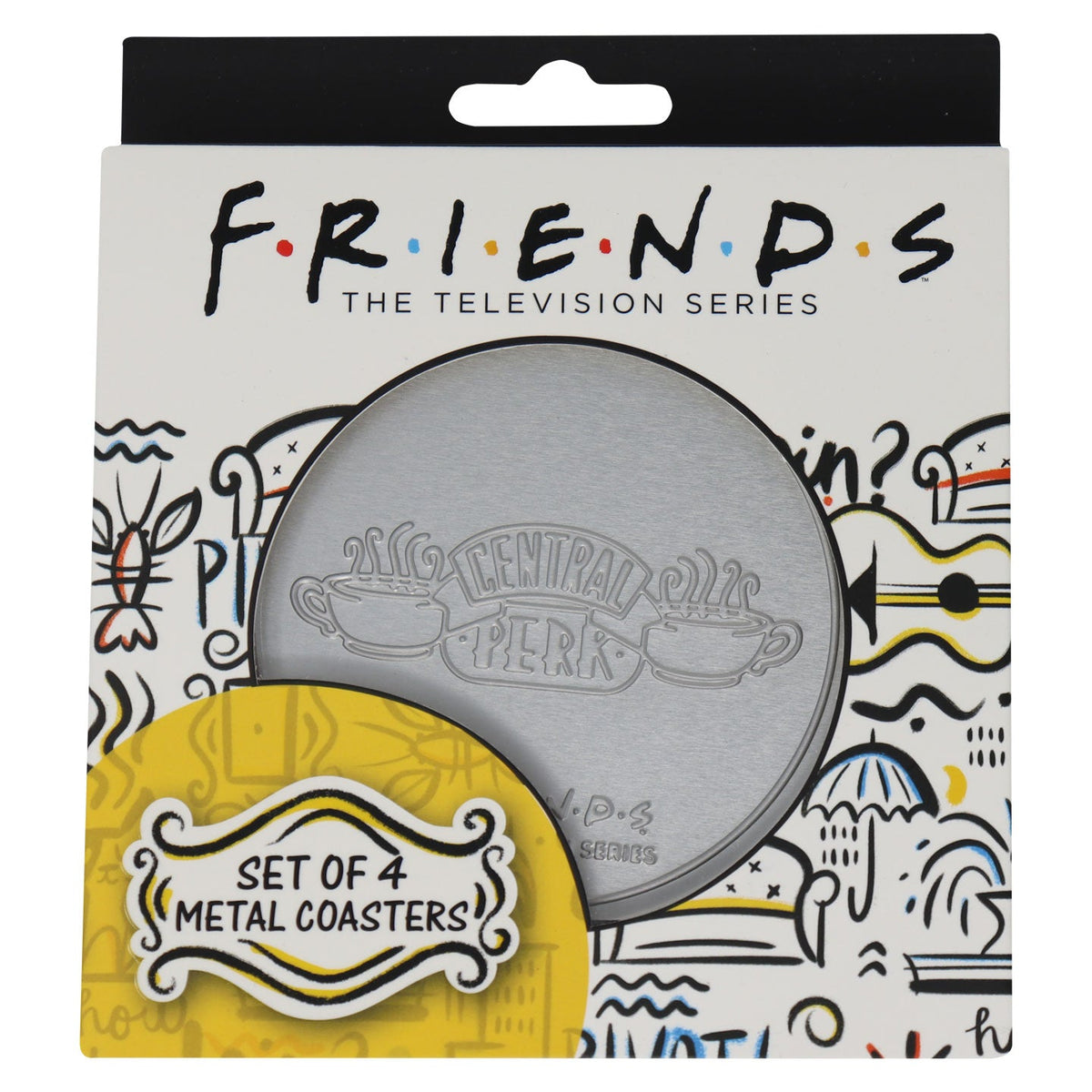 Set of 4 embossed Friends metal coasters