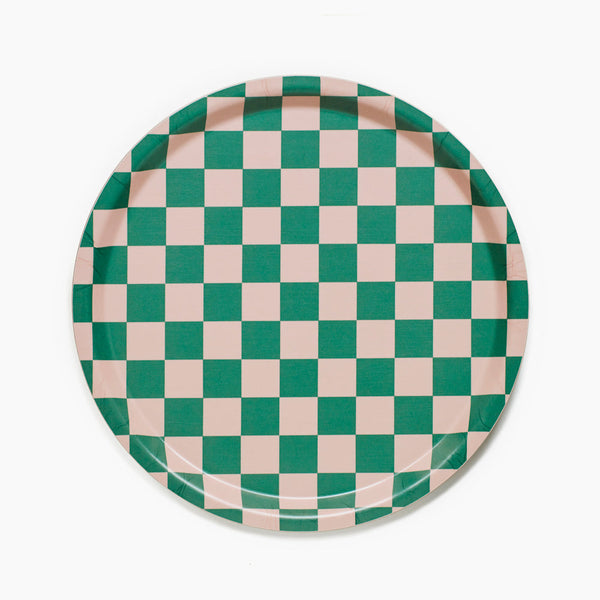 Peach Tulip CHECKER Round Serving Tray - 31 cm