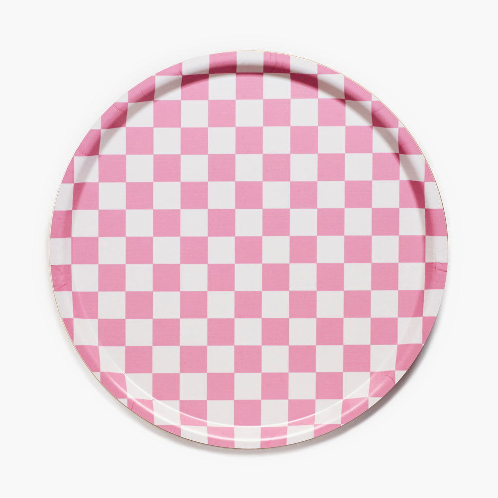 Rasberry / Cream CHECKER Round Serving Tray - 38 cm