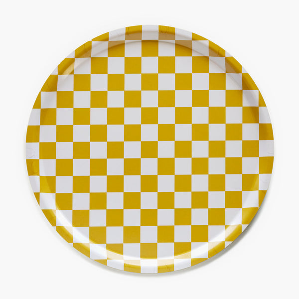 Mustard CHECKER Round Serving Tray - 38 cm