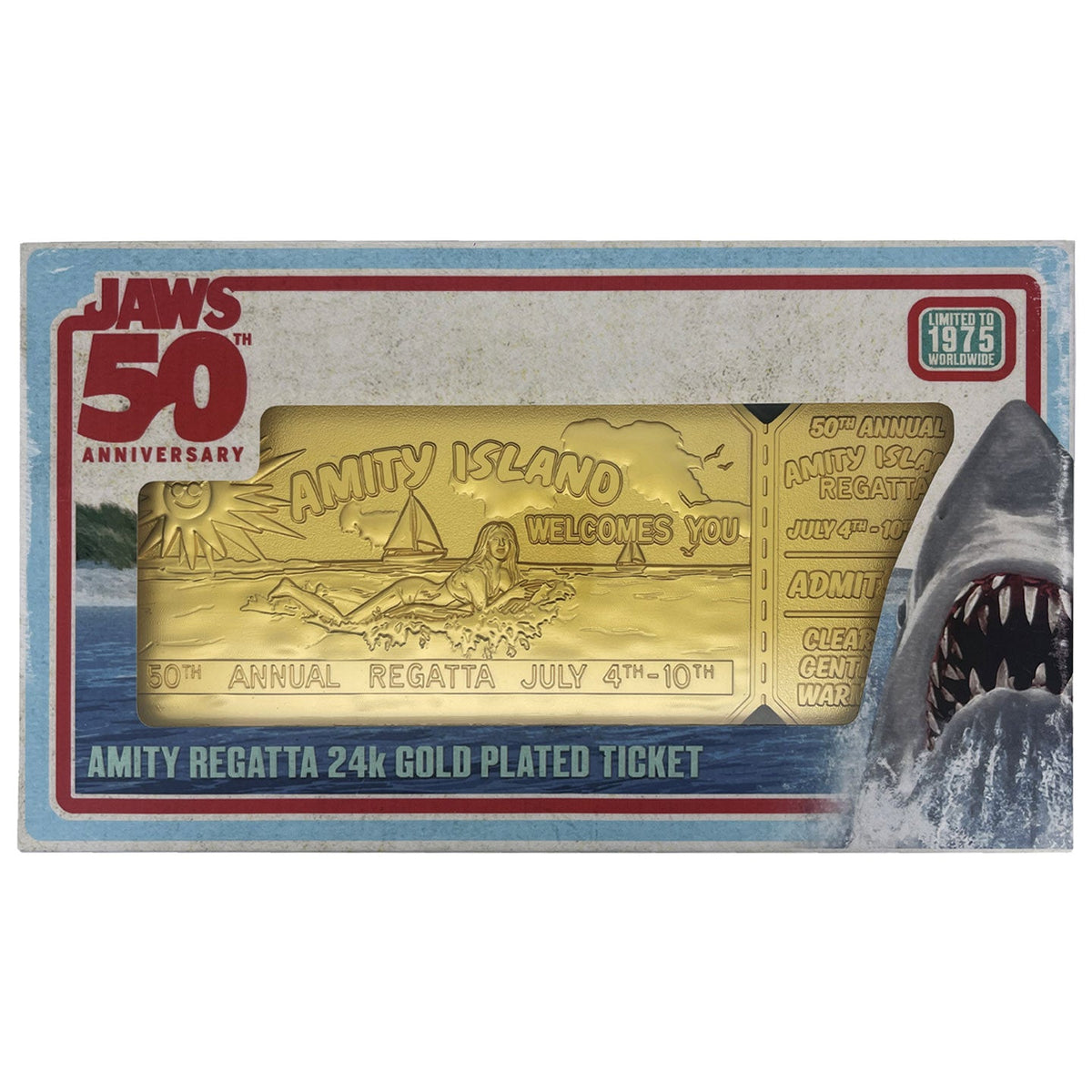 Collector's Item Jaws - 50th Anniversary 24K Gold Plated Regatta Ticket