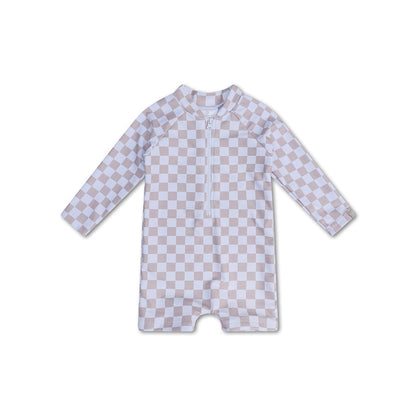 UV Swimsuit Boys - Beige/White - Checkmate