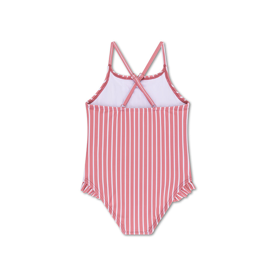 Swimsuit Girls - Red/White Striped - Daisy Flower
