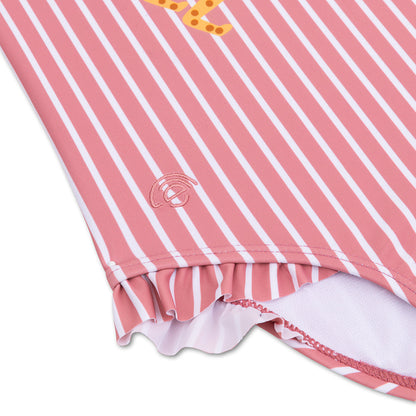 Swimsuit Girls - Red/White Striped - Daisy Flower