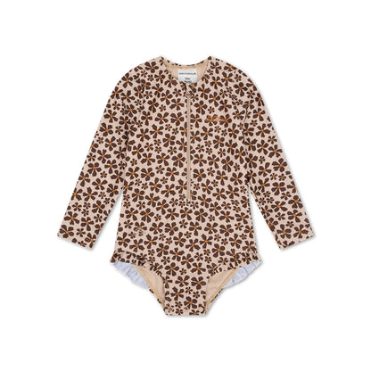 UV Swimsuit Girls With Long Sleeves - Orange - Wild Flower