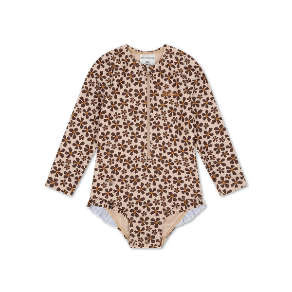 UV Swimsuit Girls With Long Sleeves - Orange - Wild Flower