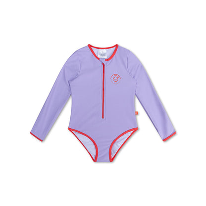 UV Swimsuit Girls With Sleeves - Purple - Pure Tones