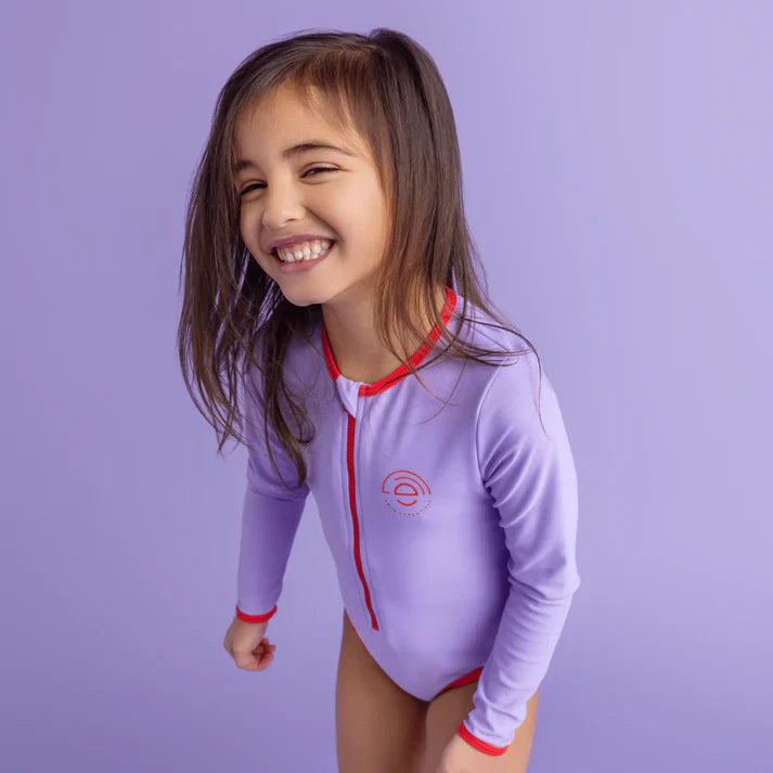 UV Swimsuit Girls With Sleeves - Purple - Pure Tones