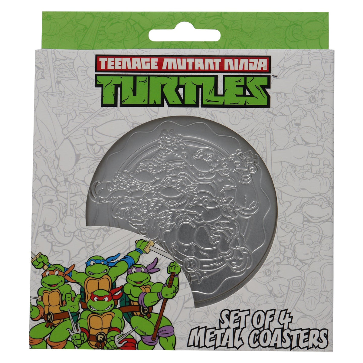 Set of 4 embossed metal Teenage Mutant Ninja Turtles coasters