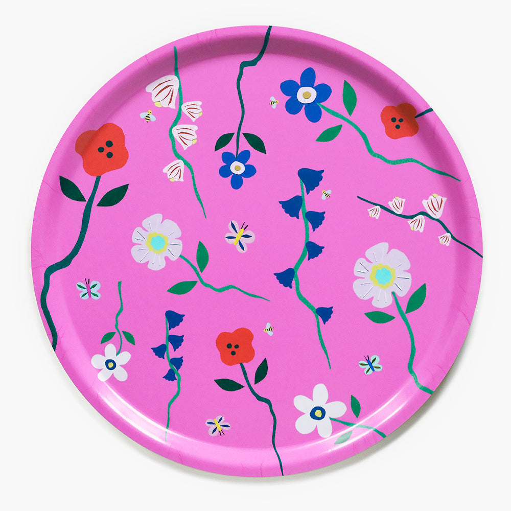 'Wildflowers' Fuchsia Round Serving Tray - 38cm