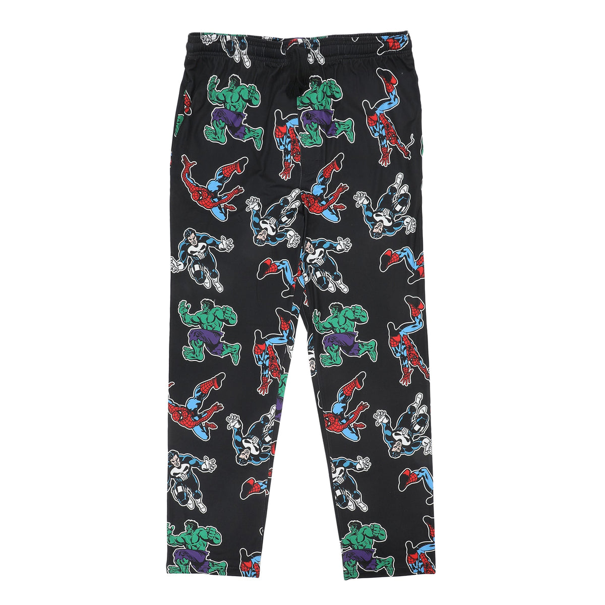 Marvel Comics Presents Spider-Man, Punisher & Hulk All-Over Print Men’s Black Sleep Pajama Pants