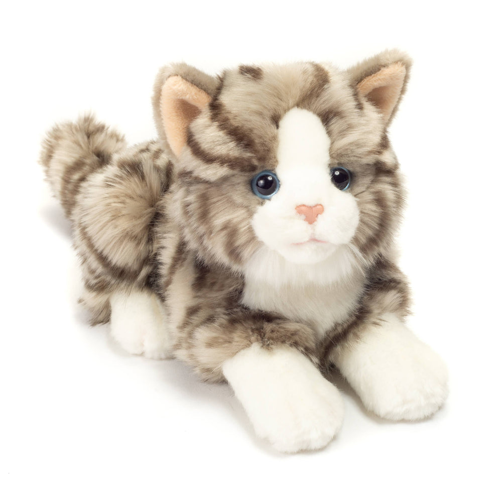 Peluche Chat Couché Gris – 20 cm