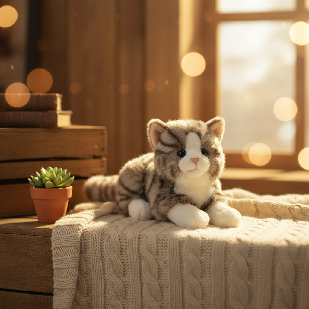 Grey Lying Cat Plush Toy – 20 cm