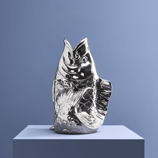 Blubb Vis Sculptuur/Vaas, zilverkleurig aardewerk