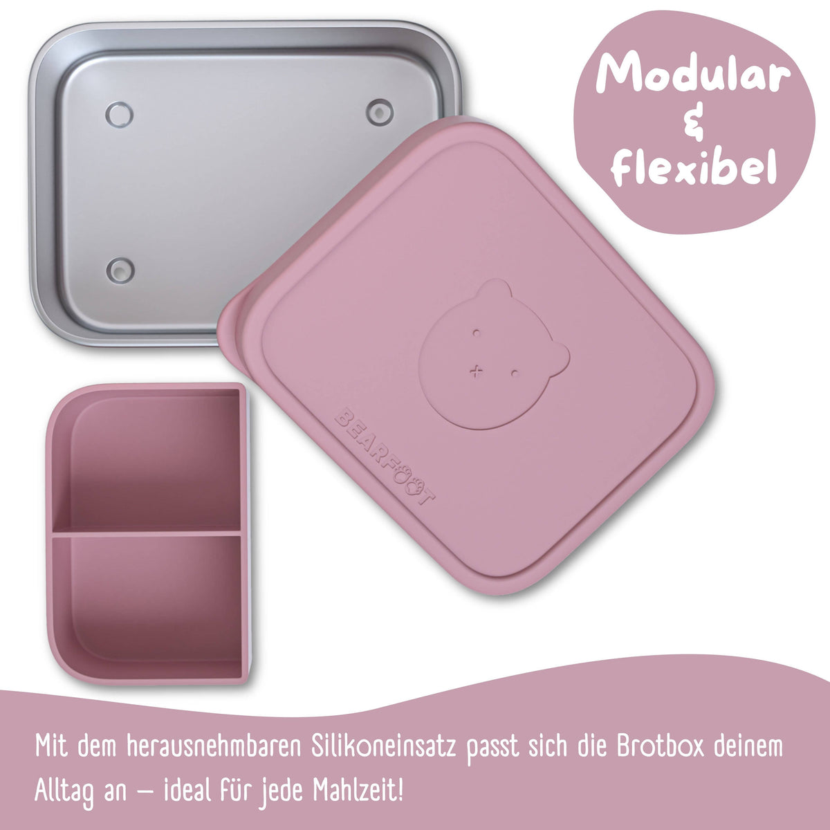 Kids' Stainless Steel Lunchbox with Silicone Insert - Pink