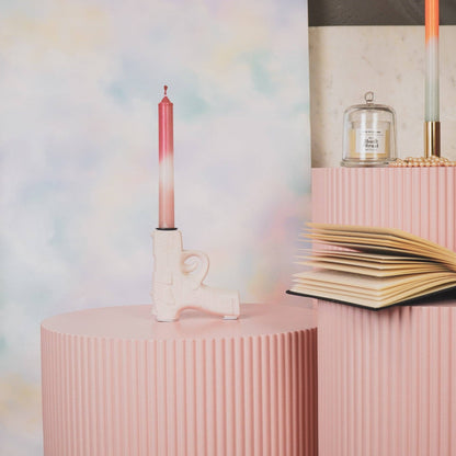 Kandelaar - Pistool - Keramiek - Wit - 12x5x12cm