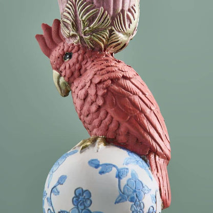 Bird on Elephant Candle Holder, Pink Resin, 13 x 9 x 30.5 cm