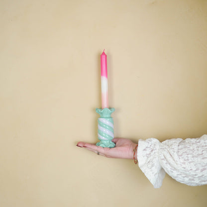 Kandelaar - Toffee Candy - Keramiek - Mint/Lila - 7,5x7,5x13 cm