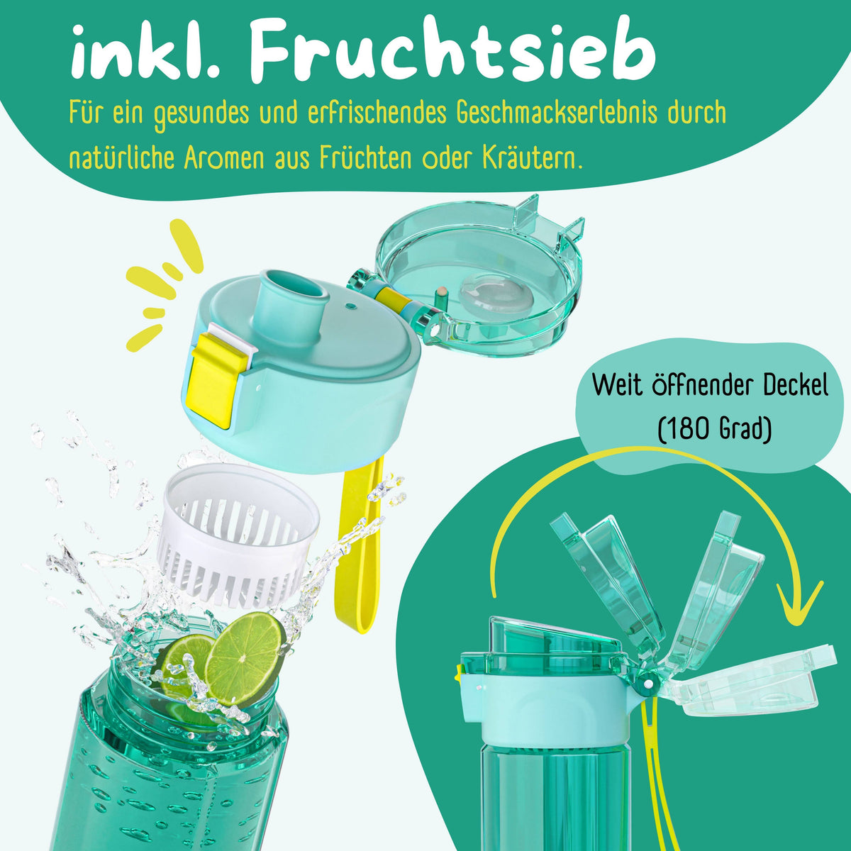 Kids' water bottle, 500ml, lightweight - Logo-mint