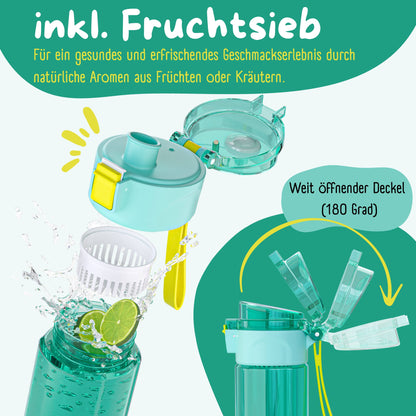Children's Water Bottle, 500ml, Lightweight - Dinos-mint