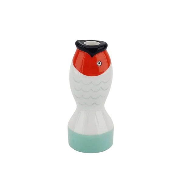 Candlestick - Fish - Mint/White/Orange - 7x7x16.5cm