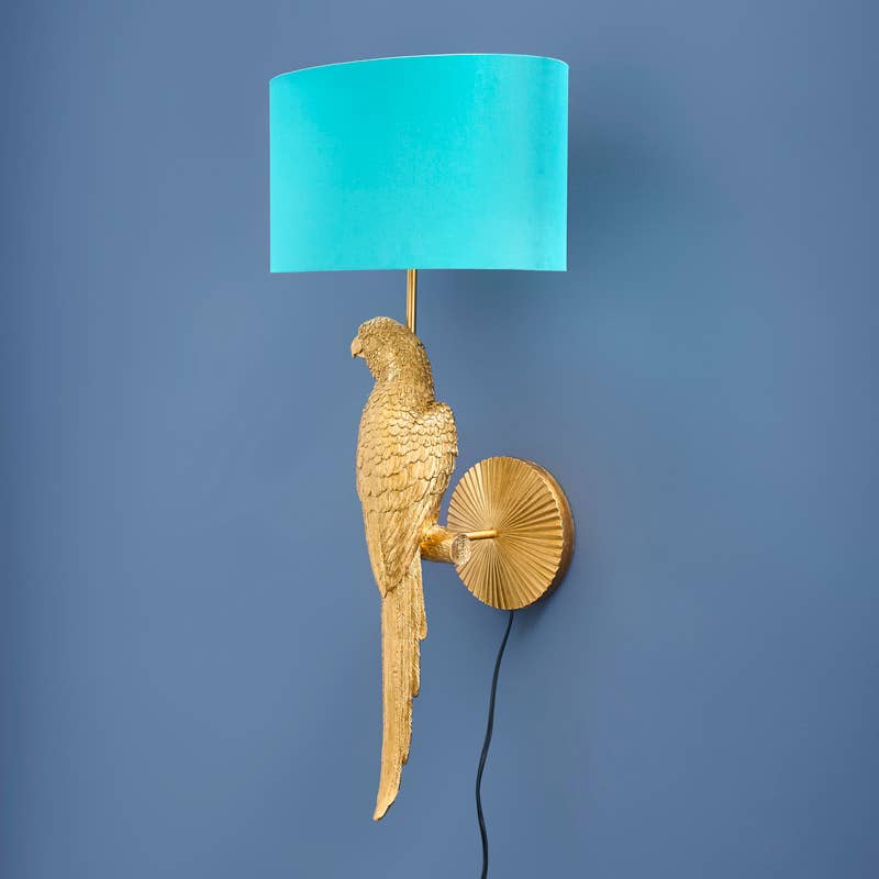 Percy Parrot Wall Sconce, Gold/Turquoise