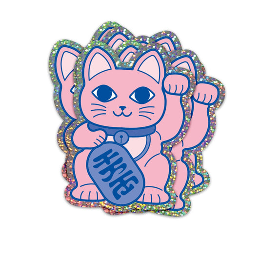 Maneki Neko Lucky Cat Glitter Sticker