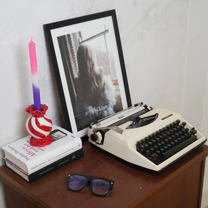 Kandelaar - Toffee Candy - Rood/Wit - 8,5x8,5x13 cm