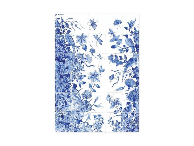 Blue Birds and Checks Tea Towel