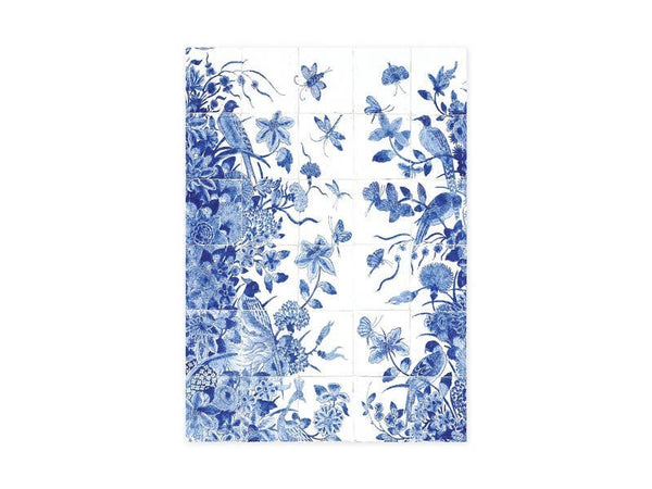 Blue Birds and Checks Tea Towel