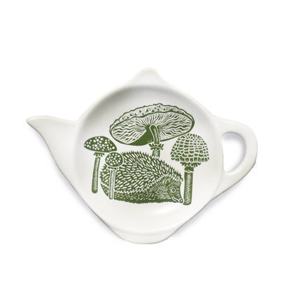 Porte-cuillère pour sachet de thé en céramique, hérisson aux champignons