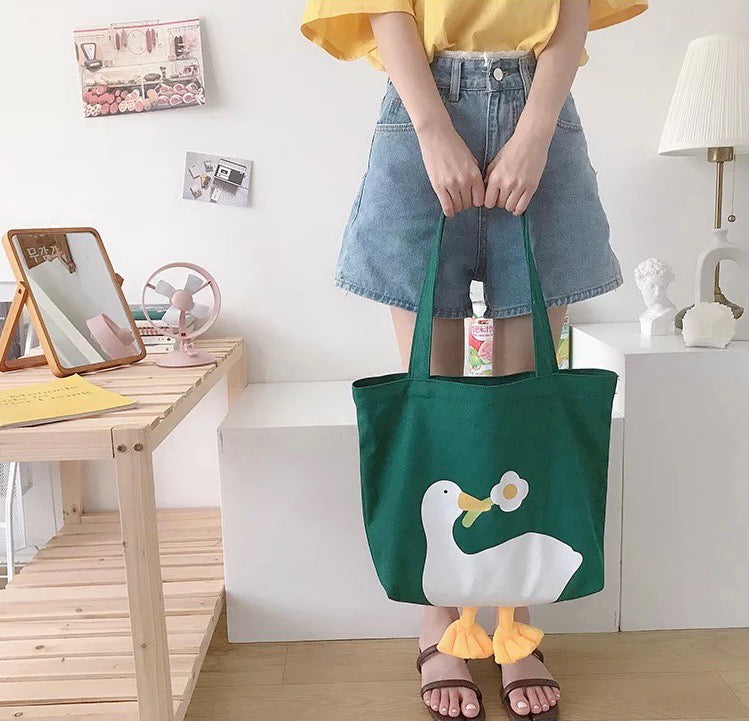 Duck Flower Green Tote Bag