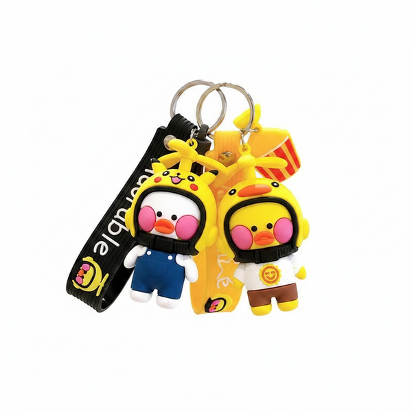Kawaii Duck Keychain with Motorcycle Helmet