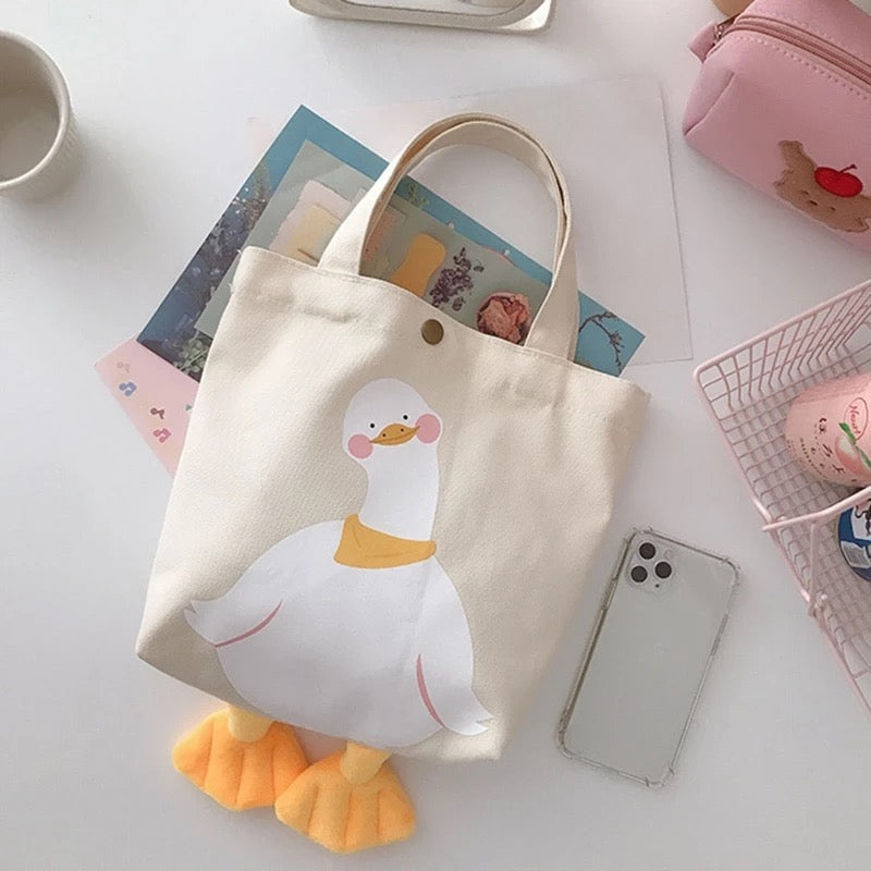 Beige Duck Tote Bag