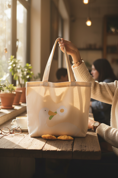 Duck Flower Beige Tote Bag